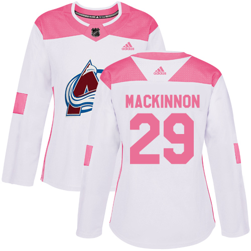 Adidas Avalanche #29 Nathan MacKinnon White/Pink Authentic Fashion Women's Stitched NHL Jersey